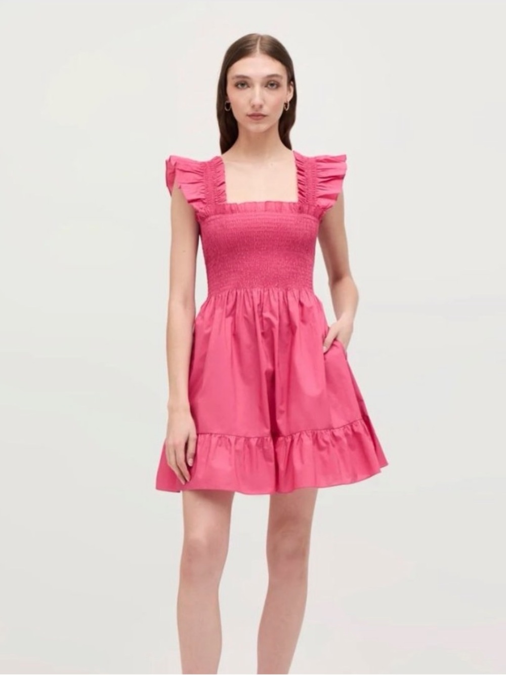 HILL HOUSE pink mini dress ruffled sleeves